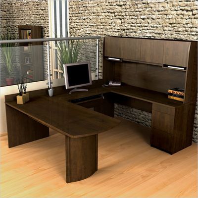 U-Shaped Computer Work Station in Chocolate - Executive - Bestar Office Furniture - 52412-69