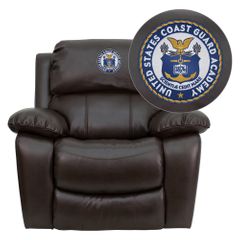 United States Coast Guard Academy Brown Leather Rocker Recliner - MEN-DA3439-91-BRN-41079-A-EMB-GG