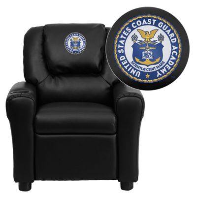 United States Coast Guard Academy Embroidered Black Vinyl Kids Recliner - DG-ULT-KID-BK-41079-A-EMB-GG