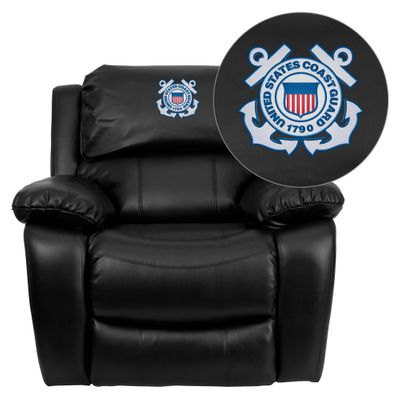 United States Coast Guard Black Leather Rocker Recliner - MEN-DA3439-91-BK-CG001-EMB-GG