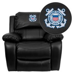 United States Coast Guard Black Leather Rocker Recliner - MEN-DA3439-91-BK-CG001-EMB-GG