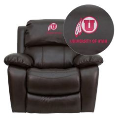 Utah Utes Embroidered Brown Leather Rocker Recliner  - MEN-DA3439-91-BRN-40027-EMB-GG