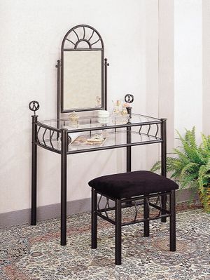 Vanity Table Set in Black Wrought Iron - Coaster