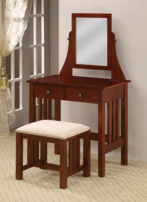 Vanity Table with Stool in Walnut - Coaster - 300064