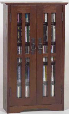 Walnut Mission Style Glass Door Wall Mounted DVD Cabinet - Leslie Dame DVD Storage - M-190W