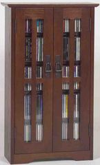 Walnut Mission Style Glass Door Wall Mounted DVD Cabinet - Leslie Dame DVD Storage - M-190W