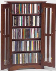 Walnut Mission Style Glass Door Wall Mounted DVD Cabinet - Leslie Dame DVD Storage - M-190W