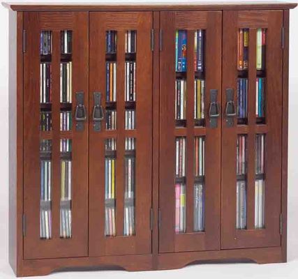 Walnut Mission Style Glass Door Wall Mounted DVD Cabinet - Leslie Dame DVD Storage - M-380W