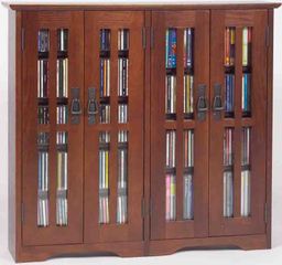 Walnut Mission Style Glass Door Wall Mounted DVD Cabinet - Leslie Dame DVD Storage - M-380W