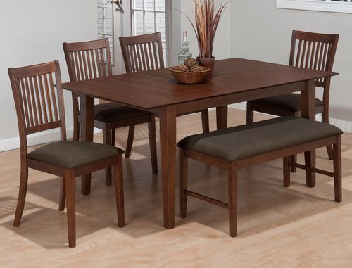 Wayland Brown Ash 6-Piece Rectangular Dining Set with Bench - 493-66