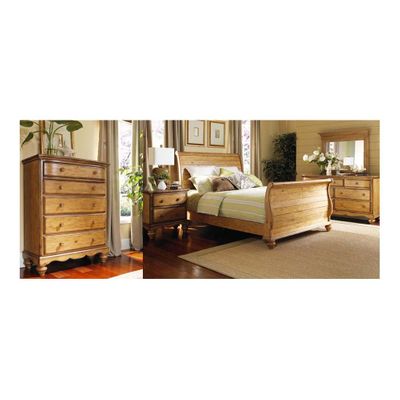 Weathered Pine Hamptons Bed, Nightstand, Dresser, Mirror & Chest - Hillsdale