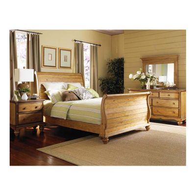 Weathered Pine Hamptons Bed, Nightstand, Dresser, & Mirror - Hillsdale