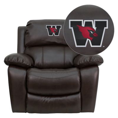 Wesleyan University Cardinals Embroidered Brown Leather Rocker Recliner  - MEN-DA3439-91-BRN-41112-EMB-GG