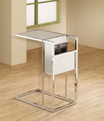 White & Chrome Snack Table with Magazine Rack - 901013