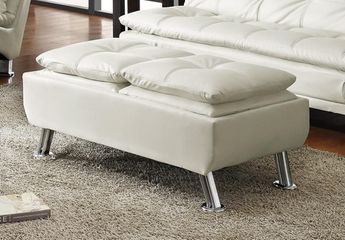 White Storage Ottoman with Chrome Legs - 300293