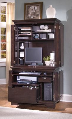 Windsor Compact Computer Desk with Hutch in Windsor Cherry - Home Styles - 5541-190