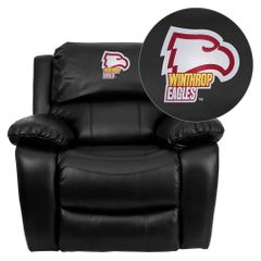 Winthrop University Eagles Embroidered Black Leather Rocker Recliner  - MEN-DA3439-91-BK-45031-EMB-GG