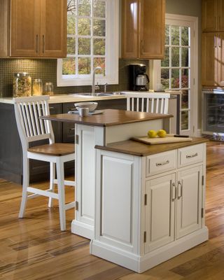 Woodbridge Two Tier Kitchen Island with Two Bar Stools in White / Oak - Home Styles - 5010-948