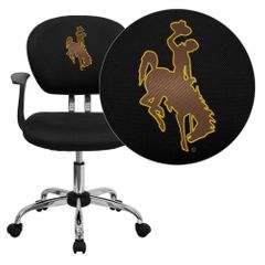 Wyoming Cowboys & Cowgirls Embroidered Black Mesh Task Chair - H-2376-F-BK-ARMS-40020-EMB-GG