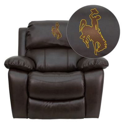 Wyoming Cowboys & Cowgirls Embroidered Brown Leather Rocker Recliner - MEN-DA3439-91-BRN-40020-EMB-GG