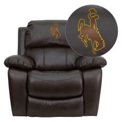 Wyoming Cowboys & Cowgirls Embroidered Brown Leather Rocker Recliner - MEN-DA3439-91-BRN-40020-EMB-GG
