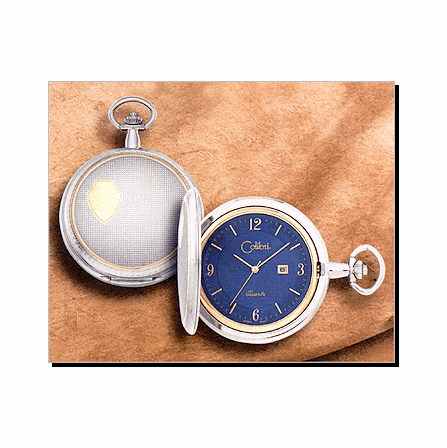 500 Series Quartz Colibri Pocket Watch, Date, Y/W Ornate, Blue Dial, Y Arabic - Discontinued