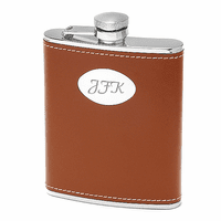 6 Ounce Brown Leather Engravable Flask