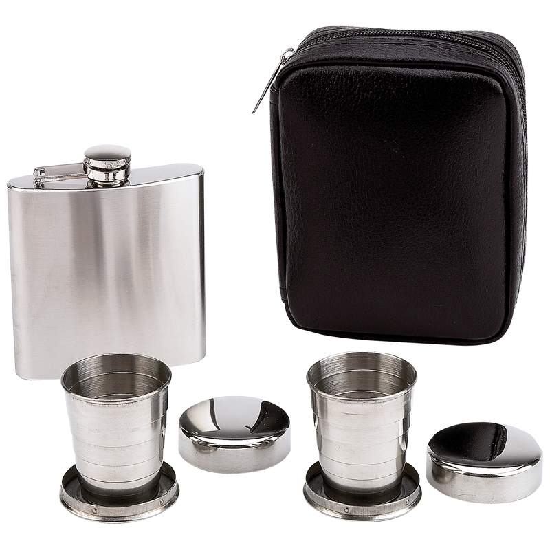 Engraved Flask with Collapsible Shot Cups Set Executive Gift Shoppe