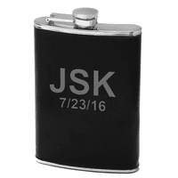 8 oz Black Leather Personalized Flask