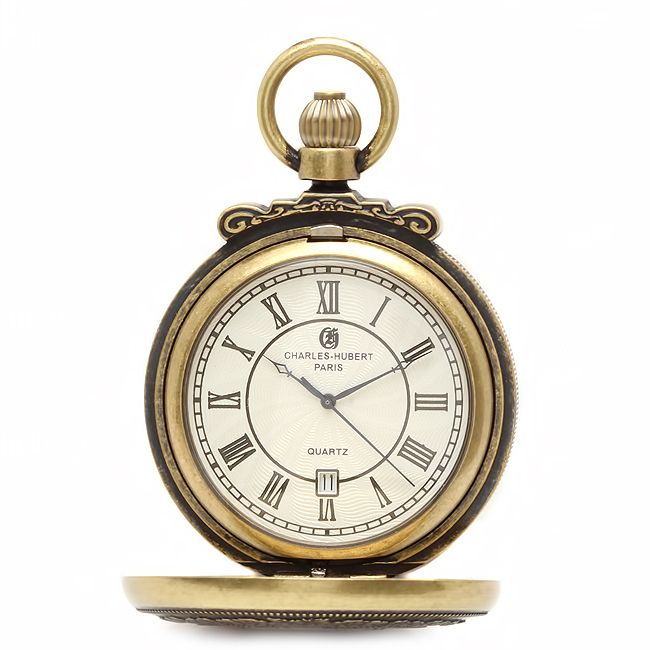 Antique Gold Quartz Charles Hubert Pocket Watch & Chain 3864G