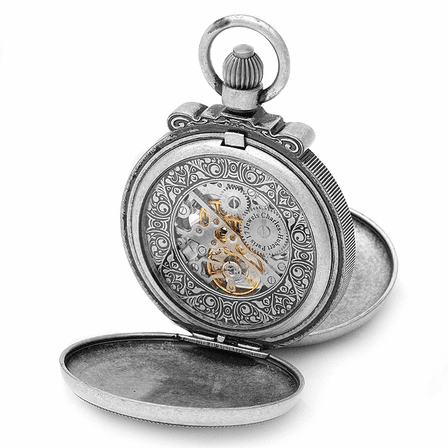 Antique Silver Vintage Mechanical Charles Hubert Pocket Watch & Chain #3867-S