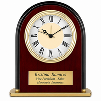 Arched Mahogany Finish & Black Glass Personalized Desk Clock