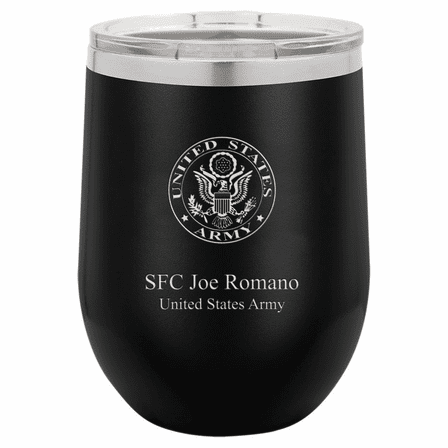 Army Emblem 12 Ounce Black Insulated Stemless Wine Glass