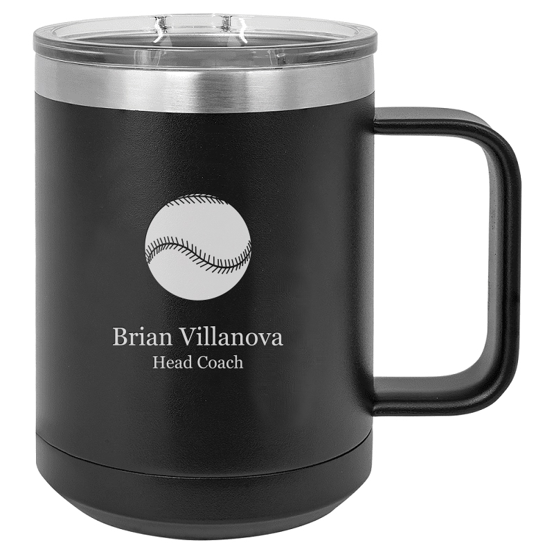Baseball Themed Personalized Black Insulated Coffee Mug