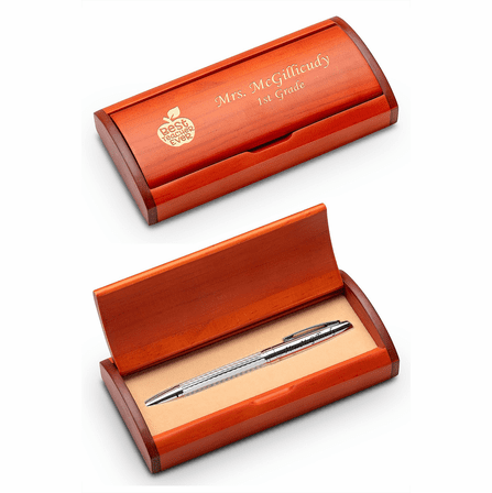 Best Teacher Ever Diamond Cut Personalized Ballpoint Pen with Wood Box