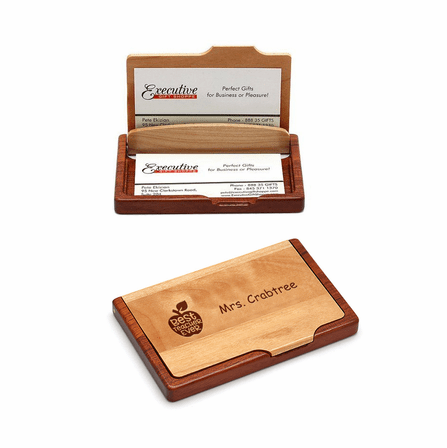 Best Teacher Ever Engraved Wood Business Card Holder