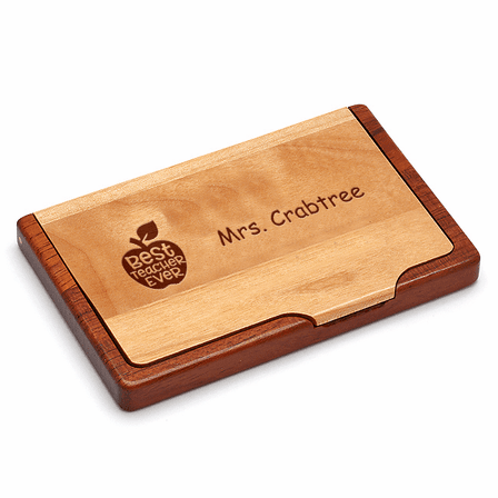 Best Teacher Ever Engraved Wood Business Card Holder