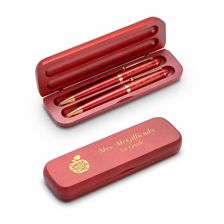 Best Teacher Ever Personalized Cherry Finish Double Pen and Box Set