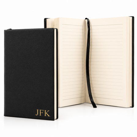 Black & Gold Journal with Black Satin Bookmark with Personalized Initials