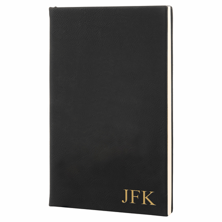 Black & Gold Journal with Black Satin Bookmark with Personalized Initials