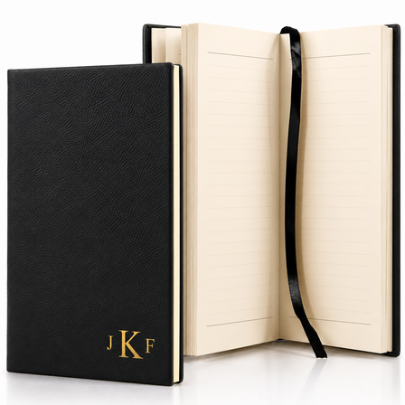 Black & Gold Journal with Black Satin Bookmark with Roman Monogram