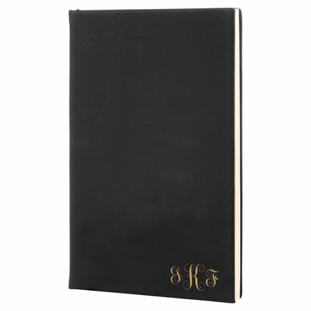 Black & Gold Journal with Black Satin Bookmark with Script Monogram