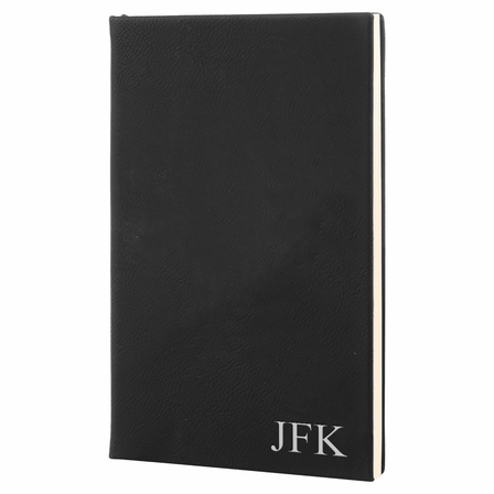Black & Silver Journal with Black Satin Bookmark with Personalized Initials