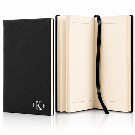 Black & Silver Journal with Black Satin Bookmark with Roman Monogram
