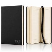 Black & Silver Journal with Black Satin Bookmark with Script Monogram