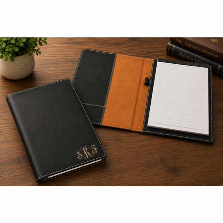 Black Small Portfolio & Notebook with Script Monogram