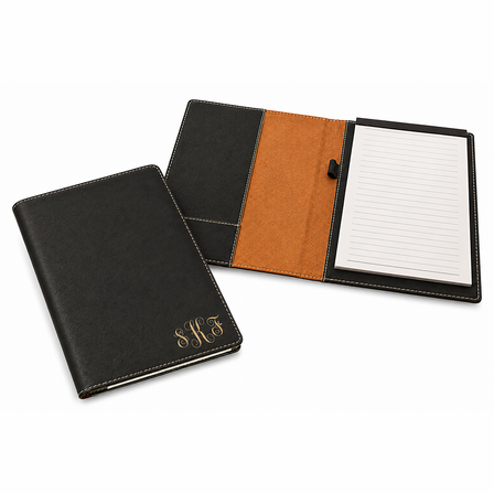 Black Small Portfolio & Notebook with Script Monogram