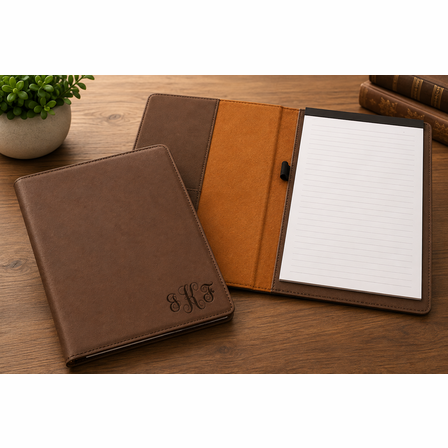 Brown Portfolio & Notebook with Script Monogram