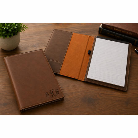 Brown Small Portfolio & Notebook with Script Monogram