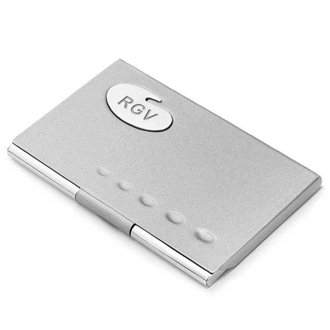 Brushed Silver Business Card Holder with Engraving Plate Executive Gift Shoppe